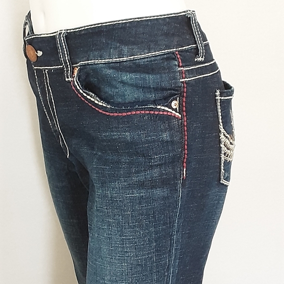 Seven7 Premium Cotton Spandex Dark Wash Denim Embroidered Boot Cut Jean Sz 10 - Picture 4 of 12
